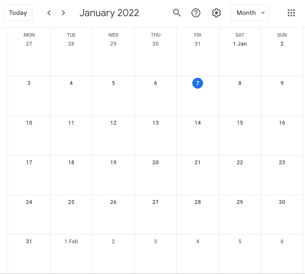 January / February 2022 dates